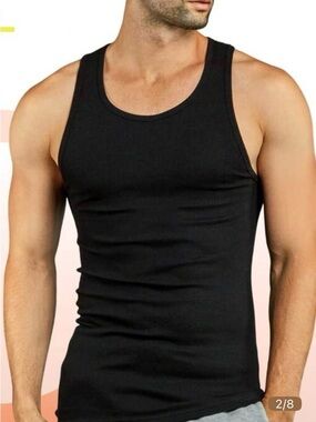 3 pack. Retro Edge dark grey-black-light grey Ribbed Men's Tank Top